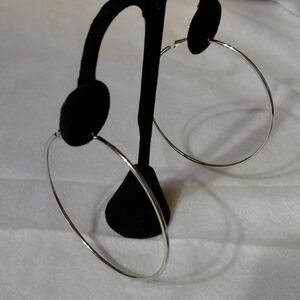 Silver tone 6.5cm hoop earrings pierced NWT (sku 162)